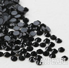 Rhinestone cabochon, black, silver-foil back ,3.0-3.2mm faceted round, SS12. Sold per pkg of 1440.