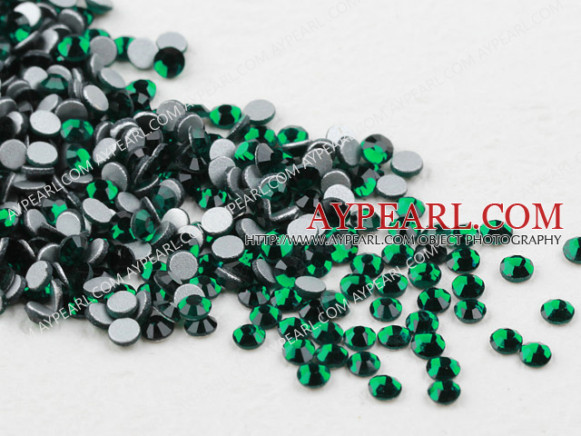 Rhinestone cabochon,green, silver-foil back ,3.0-3.2mm faceted round, SS12. Sold per pkg of 1440.