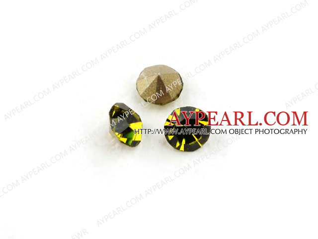 Rhinestone Cabochon, olive green, 3.4-3.5mm faceted round, SS14,PP27. Sold per pkg of 1440pcs.