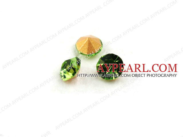 Rhinestone Cabochon, light green, 3.4-3.5mm faceted round, SS14,PP27. Sold per pkg of 1440pcs.