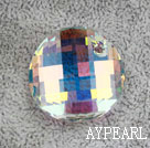 Austrain crystal pendant, AB color, 28mm flat round. Sold per pkg of 2.