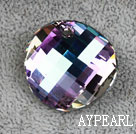 Austrain crystal pendant, AB color, 28mm flat round. Sold per pkg of 2.