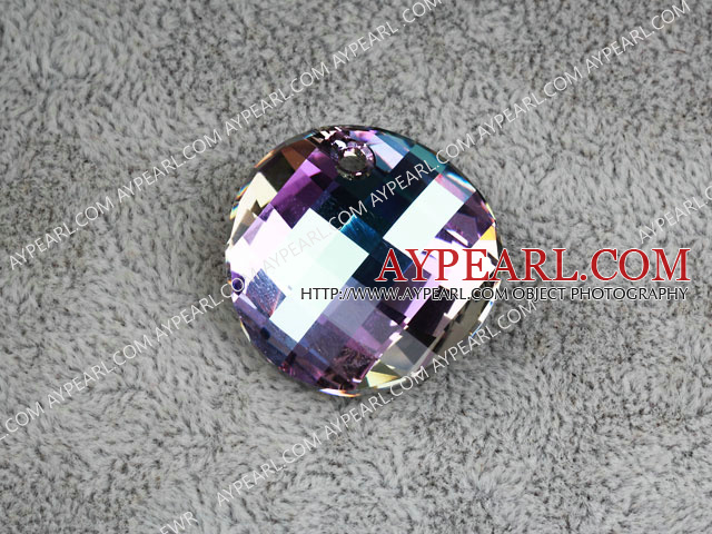 Austrain crystal pendant, AB color, 28mm flat round. Sold per pkg of 2.