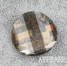 Austrain crystal pendant, smoked topaz, 28mm flat round. Sold per pkg of 2.