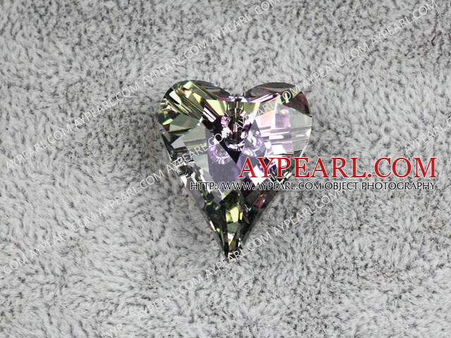 Austrain crystal pendants, AB color, 27mm heart shape. Sold per pkg of 2.