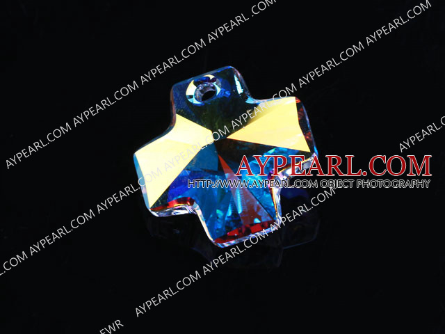 Austrain crystal pendants, AB color, 20mm cross shape. Sold per pkg of 2.