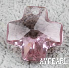 Austrain crystal pendants, pink, 20mm cross shape. Sold per pkg of 2.