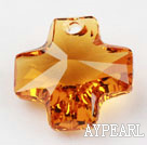 Austrain crystal pendants, citrine color, 20mm cross shape. Sold per pkg of 2.