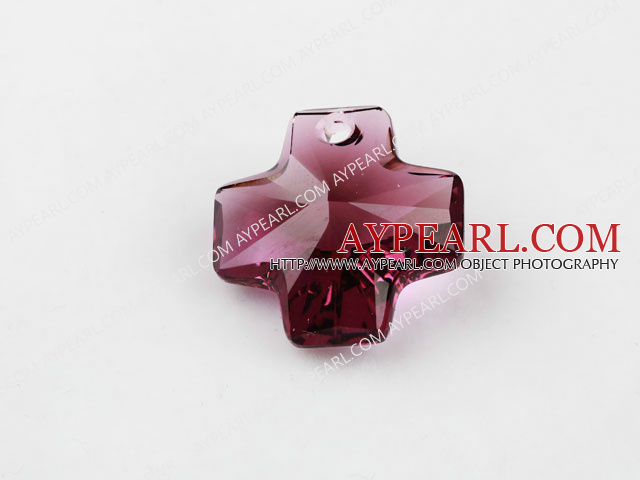 Austrain crystal pendants, purplish red, 20mm cross shape. Sold per pkg of 2.