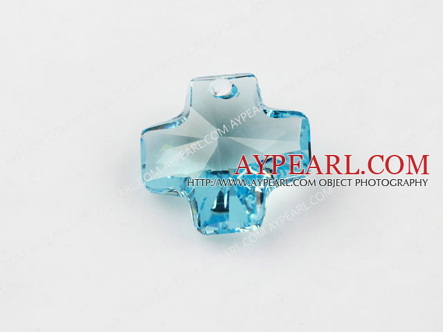 Austrain crystal pendants, blue color, 20mm cross shape. Sold per pkg of 2.