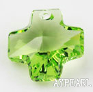 Austrain crystal pendants, green, 20mm cross shape. Sold per pkg of 2.