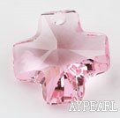 Austrain crystal pendants, pink, 20mm cross shape. Sold per pkg of 2.