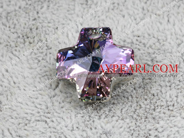 Austrain crystal pendants, AB color, 20mm cross shape. Sold per pkg of 2.