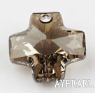 Austrain crystal pendants, smoked topaz color, 20mm cross shape. Sold per pkg of 2.