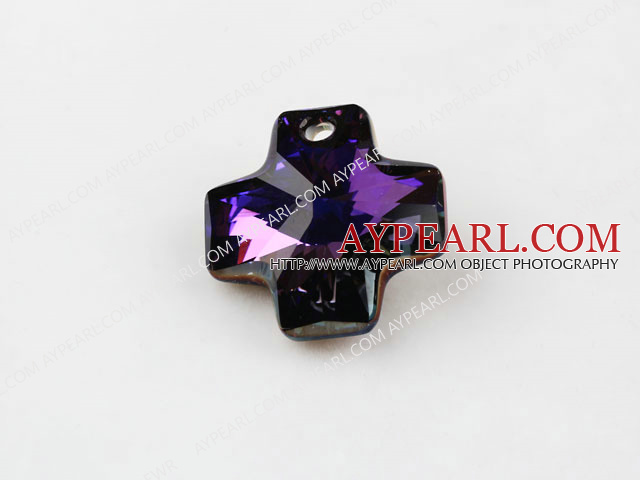 Austrain crystal pendants, purple, 20mm cross shape. Sold per pkg of 2.