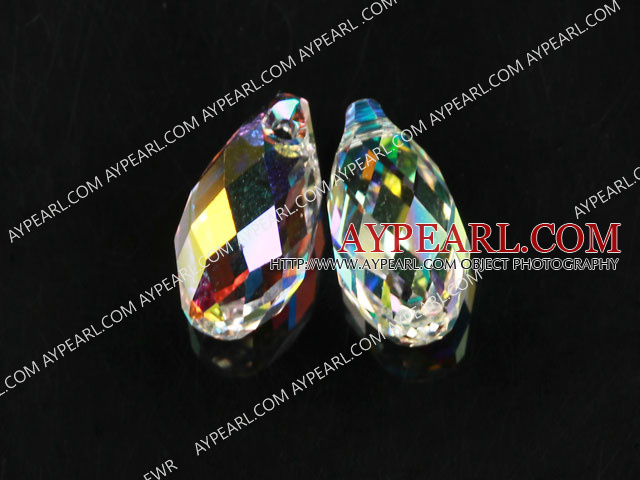 Austrain crystal pendants, AB color, 13mm edge hole. Sold per pkg of 2.