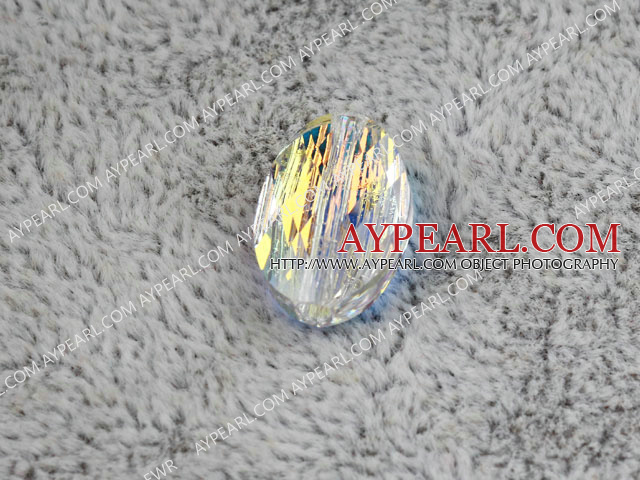 Austrain crystal beads, AB color, 14mm  hole-drilled oval shape, Sold per pkg of 2.