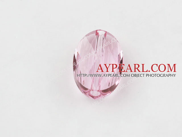 Austrain crystal beads, pink, 14mm  hole-drilled oval shape, Sold per pkg of 2.