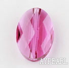 Austrain crystal beads, pink, 14mm  hole-drilled oval shape, Sold per pkg of 2.