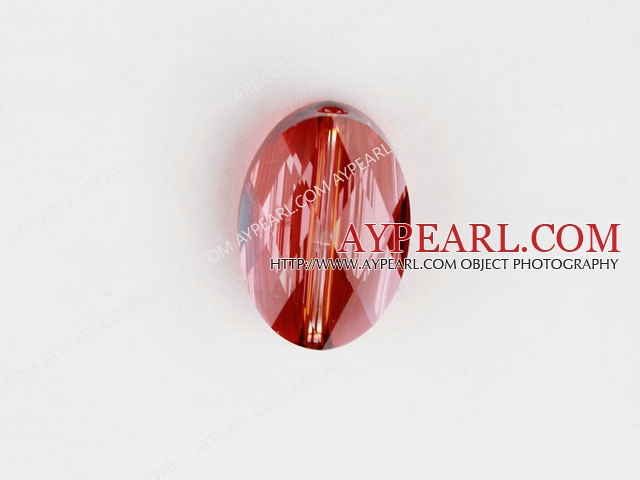 Austrain crystal beads, orange, 14mm  hole-drilled oval shape, Sold per pkg of 2.