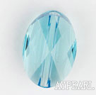 Austrain crystal beads, light blue, 14mm  hole-drilled oval shape, Sold per pkg of 2.