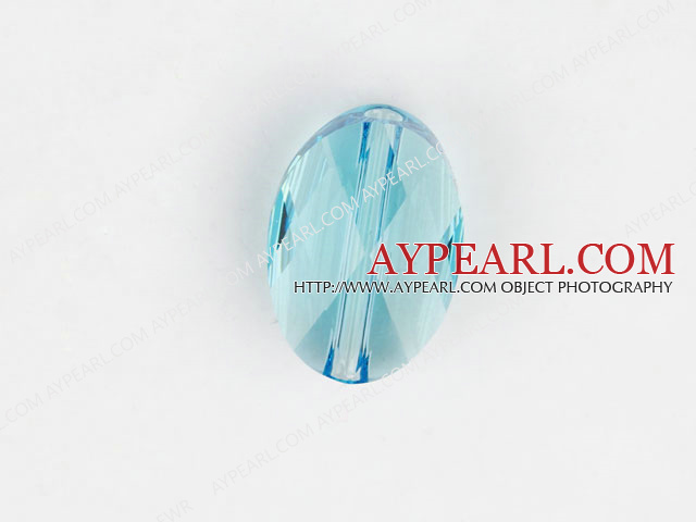 Austrain crystal beads, light blue, 14mm  hole-drilled oval shape, Sold per pkg of 2.