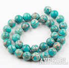 Imperial jasper beads, cyan, 12mm round. Sold per 15.16-inch strand.