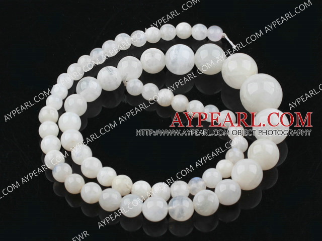 Moonstone beads, white, 5-6-8-10-12mm round, tower. Sold per 15.35-inch strand