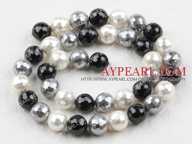 Sea shell beads, multi color, 10mm faceted round. Sold per 15.16-inch strand.