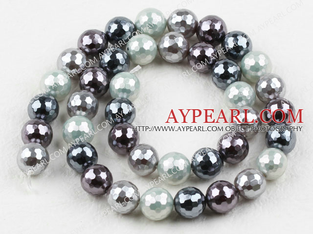 Sea shell beads, multi color, 10mm faceted round. Sold per 15.16-inch strand.