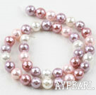 Sea shell beads, pink, 10mm faceted round. Sold per 15.16-inch strand.