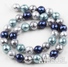 Sea shell beads, multi color, 10mm faceted round. Sold per 15.16-inch strand.