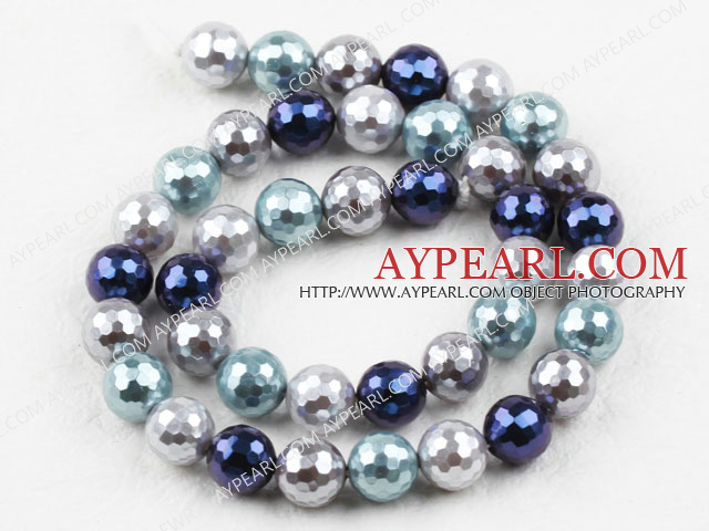 Sea shell beads, multi color, 10mm faceted round. Sold per 15.16-inch strand.