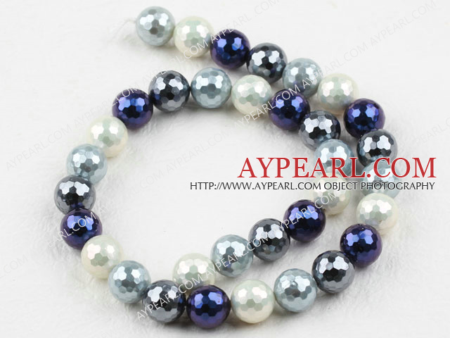 Sea shell beads, multi color, 12mm faceted round. Sold per 15.16-inch strand.