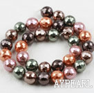 Sea shell beads, multi color, 12mm faceted round. Sold per 15.16-inch strand.