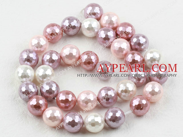 Sea shell beads, pink, 12mm faceted round. Sold per 15.16-inch strand.