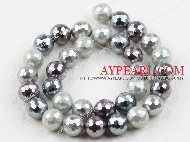 Sea shell beads, gray, 12mm faceted round. Sold per 15.16-inch strand.