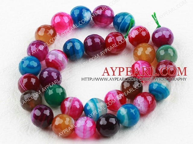 Agate gemstone beads, multi color, 12mm streaked faceted round. Sold per 15.16-inch strand.