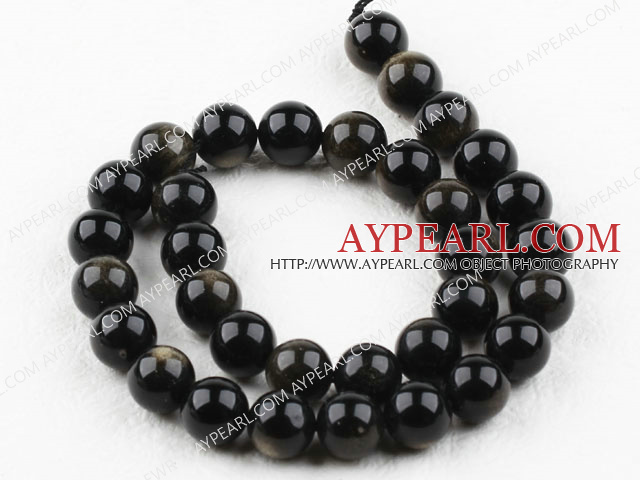 Obsidian gemstone beads, black, 12mm round. Sold per 15.16-inch strand.