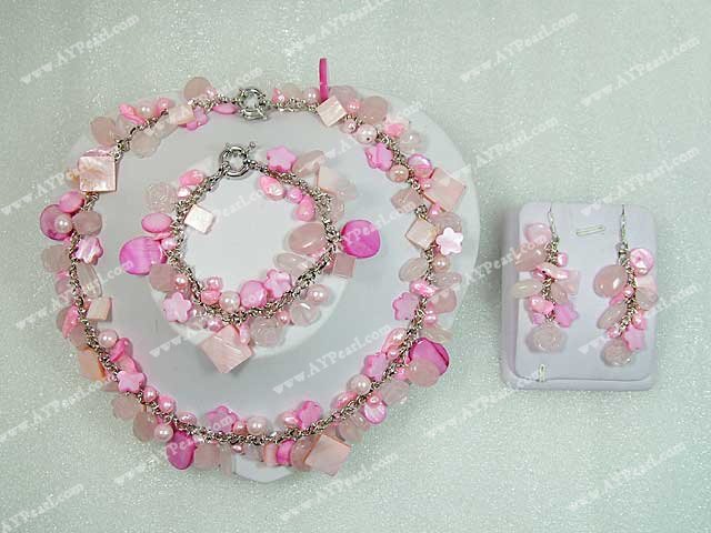 shell pearl rose quartz set