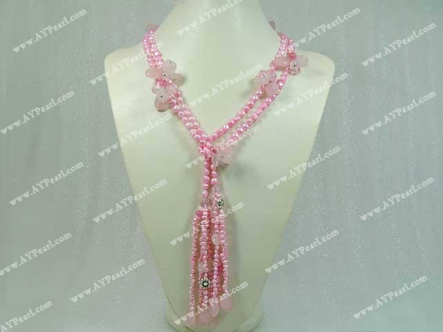 perle rose kvarts kjede