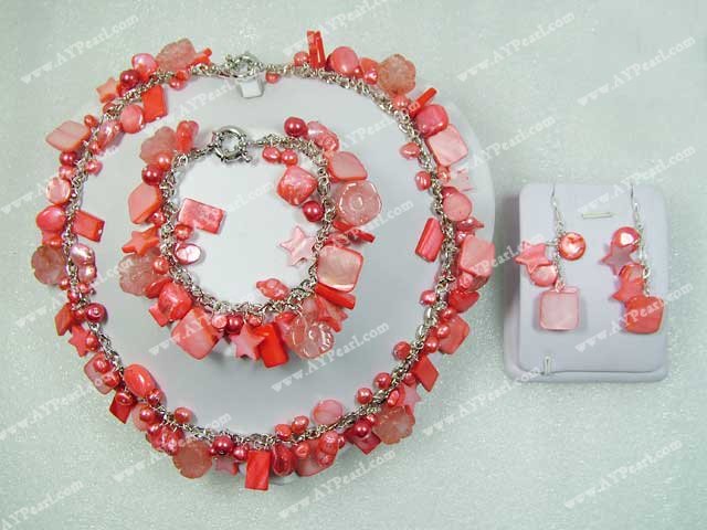 Cherry quartz shell pearl set