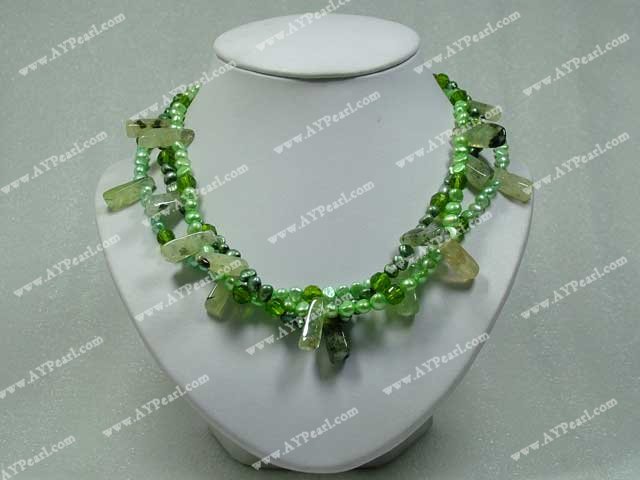 Green rutilated quartz pearl necklace