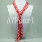 Wholesale Multi Strands Red Pearl and Glass Beads Knot Tassel Necklace