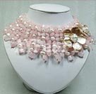 Wholesale Gemstone Necklace-rose quartz pearl shell necklace