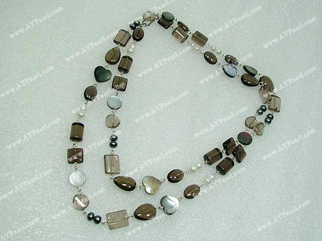 smoky quartz shell pearl necklace