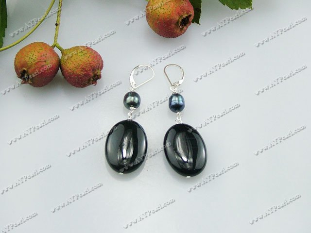pearl black agate earring