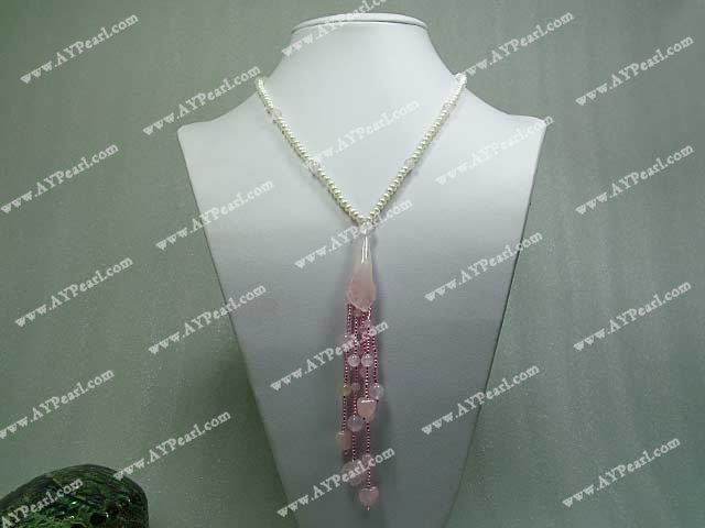 pearl rose quartz necklace