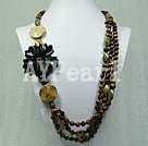 tiger eye black jade flower necklace
