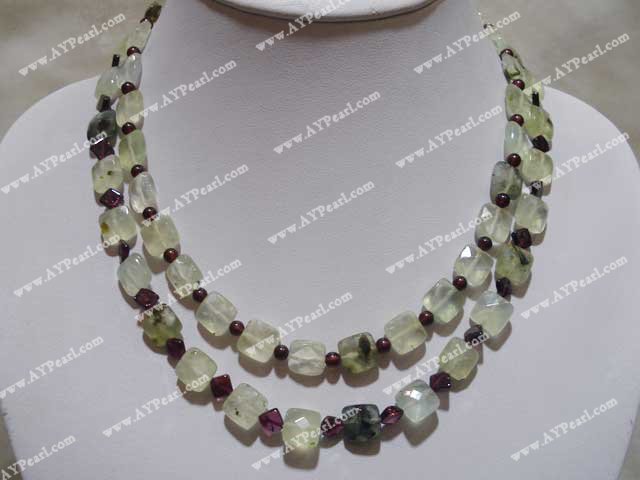 Green rutilated quartz garnet necklace